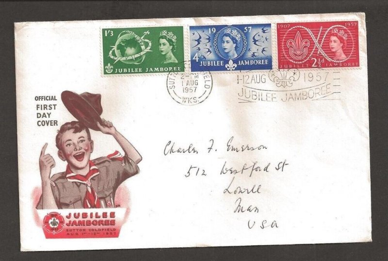 1957 Great Britain Boy Scout World Jamboree Sutton Coldfield Official FDC