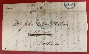 La Guayra, Venezuela, 1846, Ship Letter, Stampless Cover, sent to Baltimore, MD