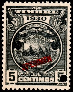 ✔️ COSTA RICA 1930 - REVENUE & SAILING SHIP ABNC SPECIMEN & PUNCH - MNH ** [6.6]