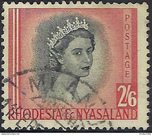 RHODESIA & NYASALAND 1954 EQII 2/6 Black & Rose-Red SG12 Used