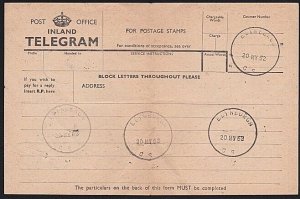 GB SCOTLAND 1952 Telegram form with 9 impressions EDINBURGH / CS skeleton..B4353