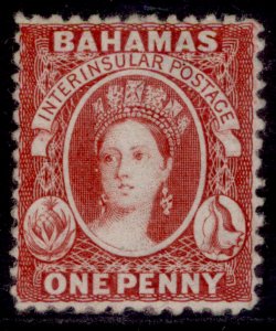 BAHAMAS QV SG21, 1d carmine lake, UNUSED. Cat £120.