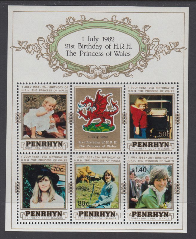 Penrhyn Island 194a Princess Diana Souvenir Sheet MNH VF