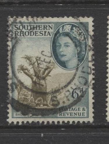 Southern Rhodesia- Scott 87 - QEII Definitives -1953 - Used- Single 6d Stamp