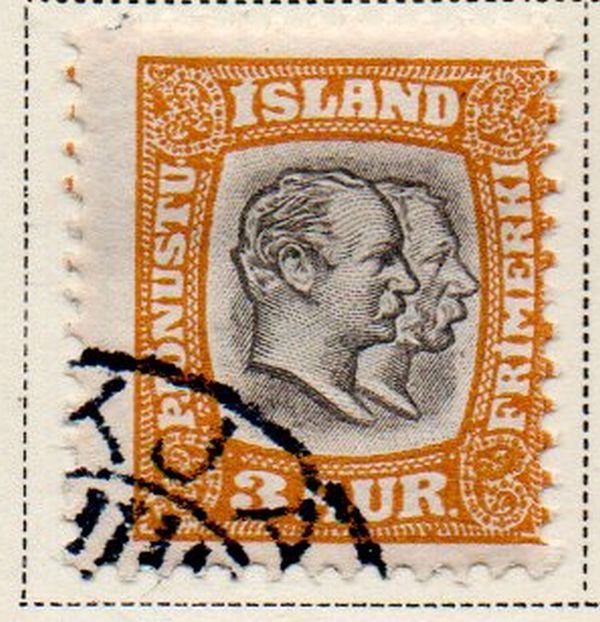 Iceland Sc  O31 1907 3 aur 2 Kings Official stamp used