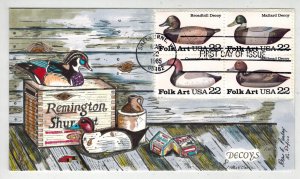 1985 DUCK DECOYS PASLAY HANDPAINTED FDC BLOCK OF 4 SHELBURNE MUSEUM VERMONT VT