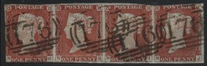 GB QV 1841 SG8  Plate 36 BS25f Strip of 4 (N-G/N-J) Chelmsford Canc. (LPS64)