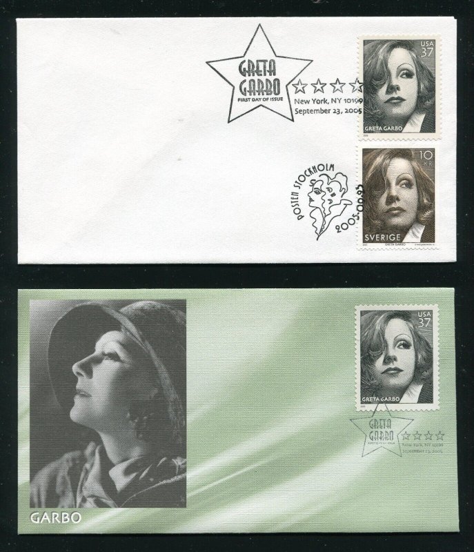 3943 Two Greta Garbo FDCs First Day Covers With Swedish Stamp MNH 2005