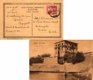 Egypt 4m Sphinx and Pyramid 1912 Cairo H PPC (Phylae, The Kiosk) to Arlington...