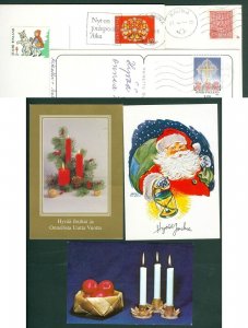 Finland. 3 Christmas Card. 1968- 1985 -1988. Santa,Apple,Candle,Decoration.