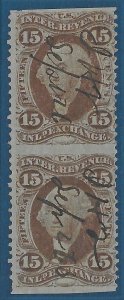 US 1862-71 Sc. #R40b vertical pair, blunt perf @ LL Cat. Val. $50.00.