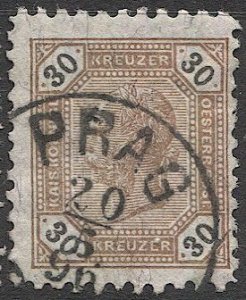 AUSTRIA 1891  Sc 68  30kr  Used F PRAG / PRAHA Czech  postmark/cancel