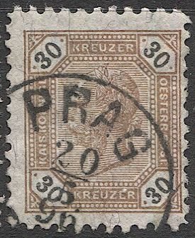 AUSTRIA 1891  Sc 68  30kr  Used F PRAG / PRAHA Czech  postmark/cancel