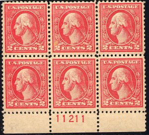 1920 US Stamp #527 A140 2c Plate Block of 6 Catalogue Value $350