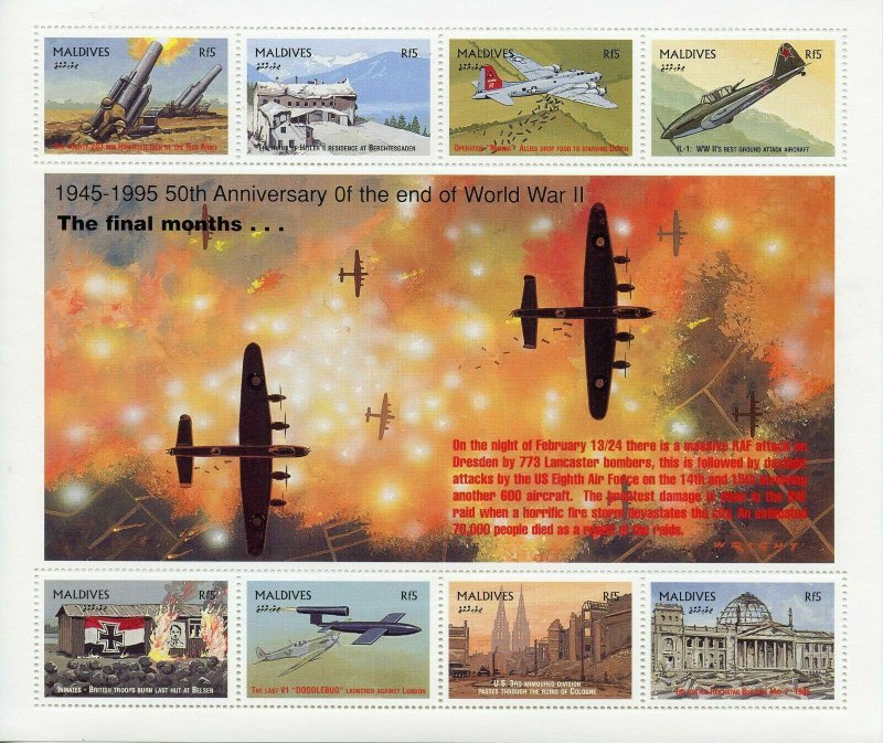 Maldives 1995 MNH Military Stamps WWII WW2 VE Day End World War II 8v M/S 