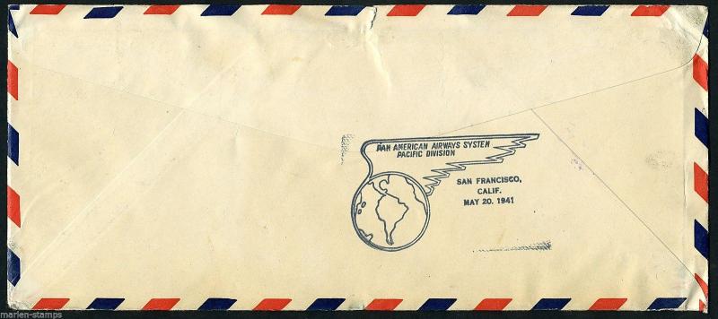 FIRST FLIGHT COVER SINGAPORE 5/10/41  TO MANILA SAN FRANCISCO 5/20/41