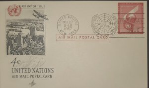 1957 United Nations #UXC1 Airmail Post Card First Day Of Issue