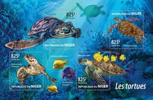 Turtles Stamps Niger 2015 MNH Reptiles Green Loggerhead Sea Turtle 4v M/S