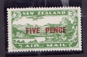 New Zealand-Sc#C4-unused hinged Airmail 5p on 3p yellow green -Planes-1931