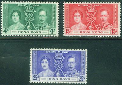 HONG KONG  Scott 151-153 1937 Coronation MNH** CV $45