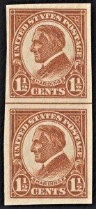 US 576 MNH VF/XF 1-1/2 Cent Harding Horizontal Line Pair Imperforate Nice!