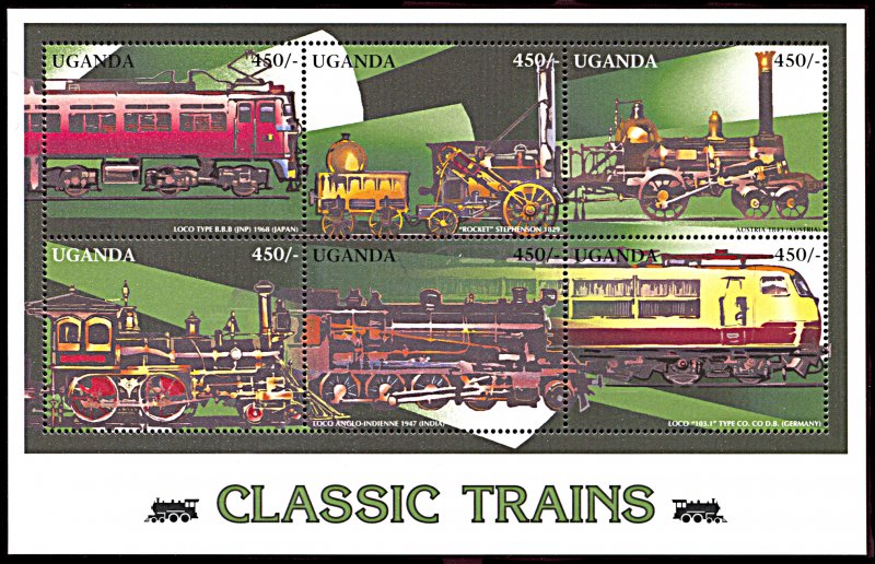 Uganda 1435, MNH, Classic Trains miniature sheet of 6