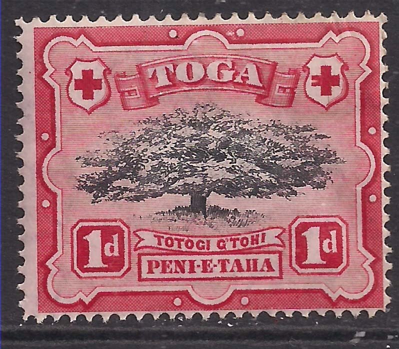 Toga Tonga 1942 - 49 KGV1 1d Ovava Tree Black & Scarlet MM SG 75 ( M1347 )