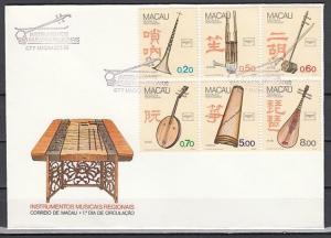 Macau, Scott cat. 524-529. Traditional Music Instruments on a First day cover. ^