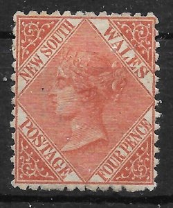 AUSTRALIA - NEW SOUTH WALES SG203 1867 4d RED-BROWN p13 MTD MINT*