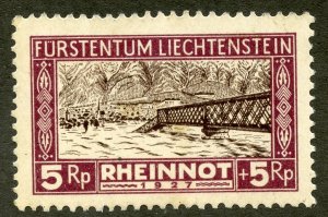 Liechtenstein Scott B7 MNHOG - 1928 5rp+5rp Rhine Floods Surtax - SCV $43.50