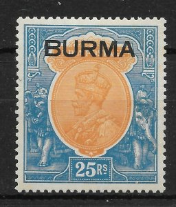 BURMA SG18 1937 25r ORANGE & BLUE MTD MINT