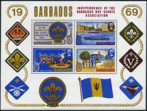 Barbados 326a,MNH.Michel Bl.2. Boy Scouts,1969.Bridgetown harbor,rowing,Flag,