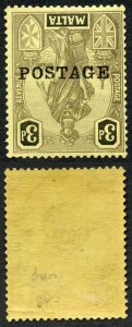 Malta SG149a 3d Black/yellow Opt POSTAGE INVERTED M/M Cat 170 pounds