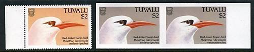 TUVALU $2 RED TAIL TROPIC BIRD BLUE PRINT MISSING ERROR