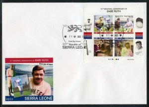 SIERRA LEONE 2023 75th MEMORIAL ANN OF BABE RUTH SHEET FIRST DAY COVER