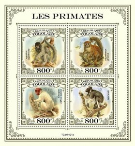 Togo 2021 MNH Wild Animals Stamps Primates Woolly Monkeys Lemurs Indri 4v M/S