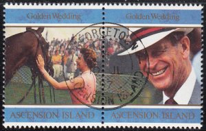 Ascension 1997 used Sc #677a Pair 25c QEII with horse, Prince Philip 50th Wed...