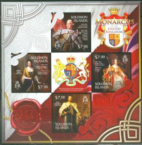 SOLOMON ISLANDS 2013 MONARCHS OF THE UNITED KINGDOM SHEET OF 4 IMPERF