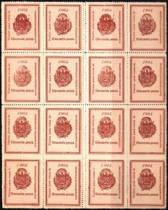 1904 El Salvador Revenue 50 Pesos Entry of Foreign Goods Import Tax Block/16 MNH