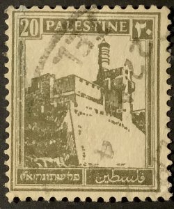 PALESTINE. BRITISH MANDATE. 20 m olive-ge en. SG #99. Lot of 4 stamps used