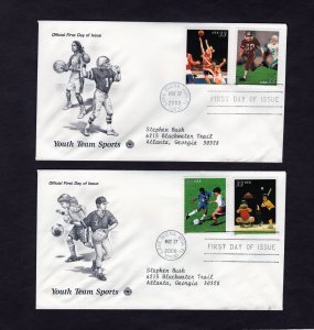 3399-3402 Youth Team Sports, set/2 FDC PCS addressed