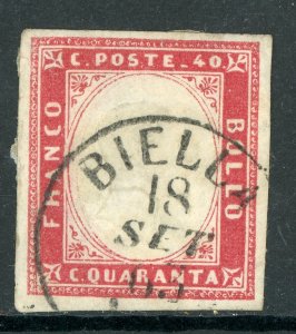 Italy 1863 Sardinia 40¢ Red Scott #13 VFU O945 ⭐⭐⭐⭐⭐ 