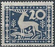 Württemberg (Wurttemberg) O55 (mhr, wrinkly) 20pf stag