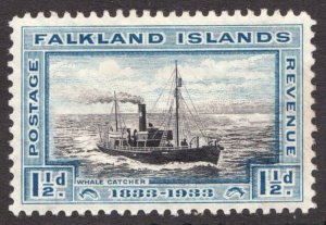 1933 Falkland Islands Sc# 67 - 1½ d - Whaling Steamboat Ship - MH stamp Cv$21