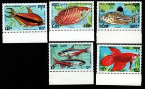 Cambodia 1197-1201 Mint NH Fish!