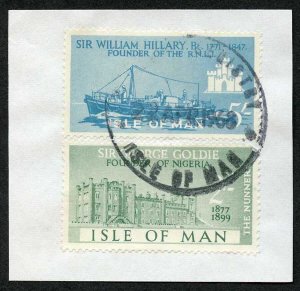 Isle of Man 5/- Blue and 2/- Green QEII Pictorial Revenues CDS On Piece