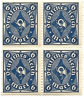 Germany #189 6m Post Horn (Type II) WMK 126 MNH Block of 4