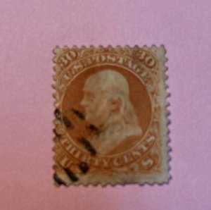 KAPPYSTAMPS  USA #71 1861 CIVIL WAR ISSUE 30c FRANKLIN  USED  LIGHT CANCEL  H226