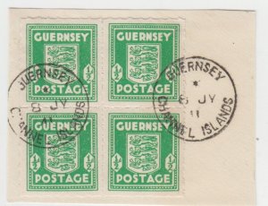 Guernsey 1941 ½d Half Penny Arms (Block of 4 Emerald Green) Fine used on piece