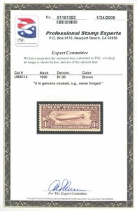 U.S. #C14 MINT WITH PSE CERT OG NH
